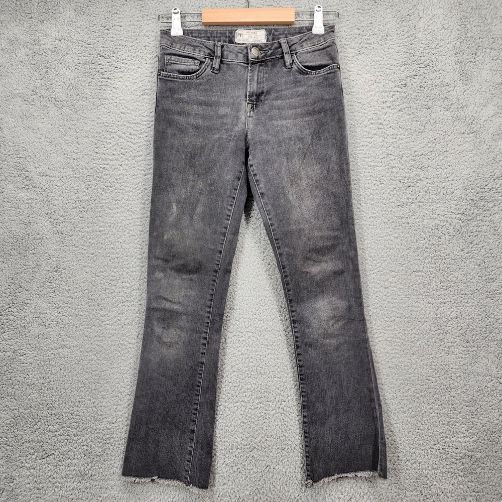 Free People‎ High Rise Flare Jeans Gray Wash Raw Hem Women Size 25